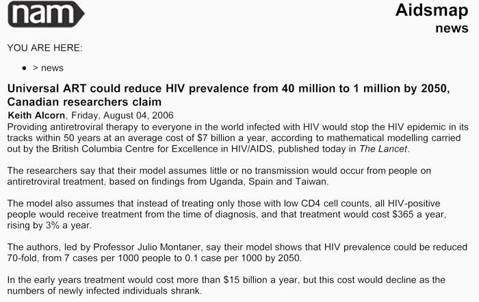 Universal ART could reduce HIV prevalence from 40 million to 1 million by 2050, Canadian researchers claim