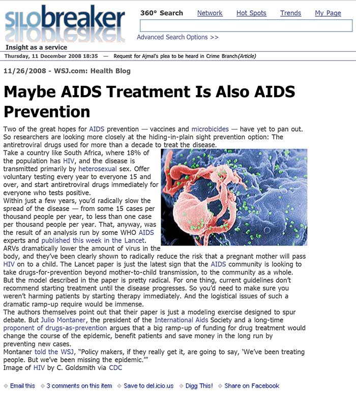 Maybe AIDS Treatment Is Also AIDS Prevention